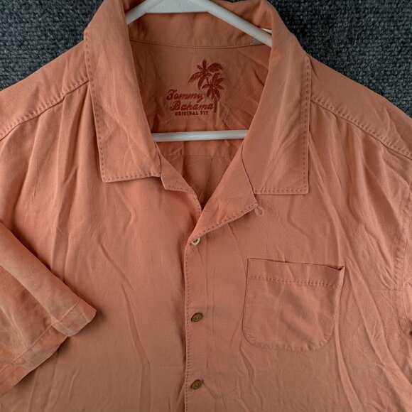 Tommy Bahama Short Sleeve Button Up Shirt Adult XL Orange 100% Silk Solid - Picture 1 of 16